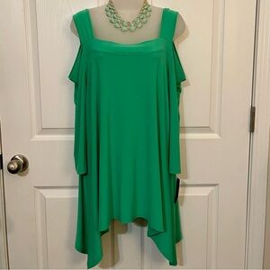 FASHQUE STUDIO GREEN KNIT COLD SHOULDER TOP MISSES SIZE XL NWT